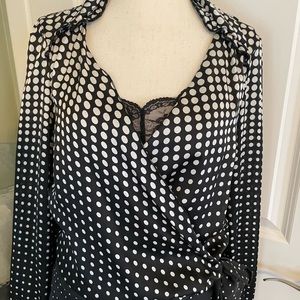 Whbm Black and polka dot top w lace cami detail